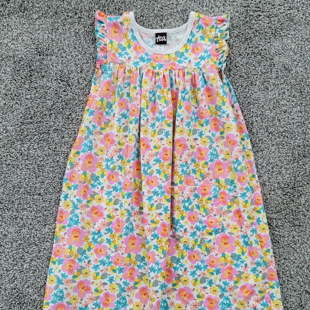 Tea Collection flutter sleeve pocket front floral print dress size 6 girls